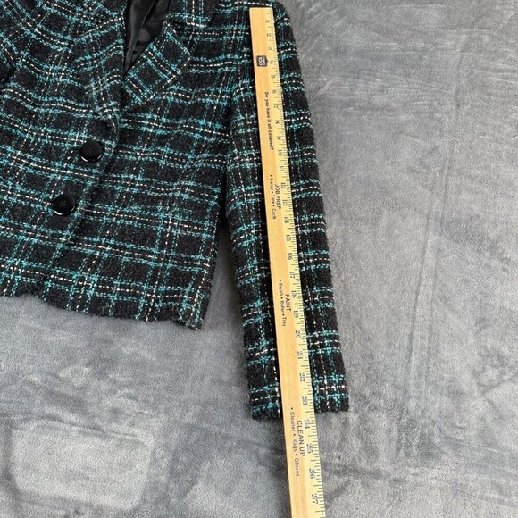 Vintage BRANDON THOMAS Black & Teal Tweed Open Front Jacket Coat Sz 6 Small - Picture 4 of 7